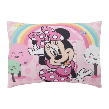 Disney Minnie Mouse Squishy Toddler Pillow, 15x12", Pink, Rectangular shape, Rainbows