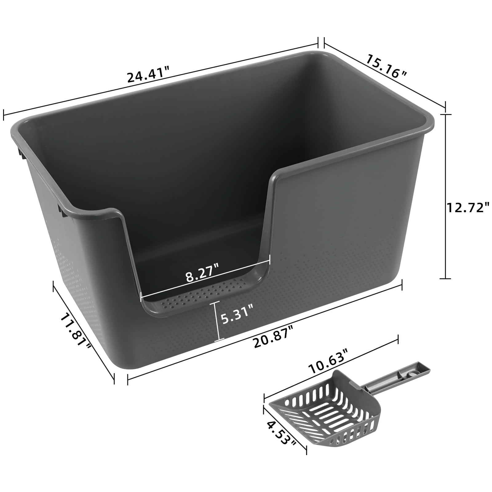 Gloreen 4-Pack Large Cat Litter Box with High Sides, Plastic Open Top Cat Litter Box, Grey