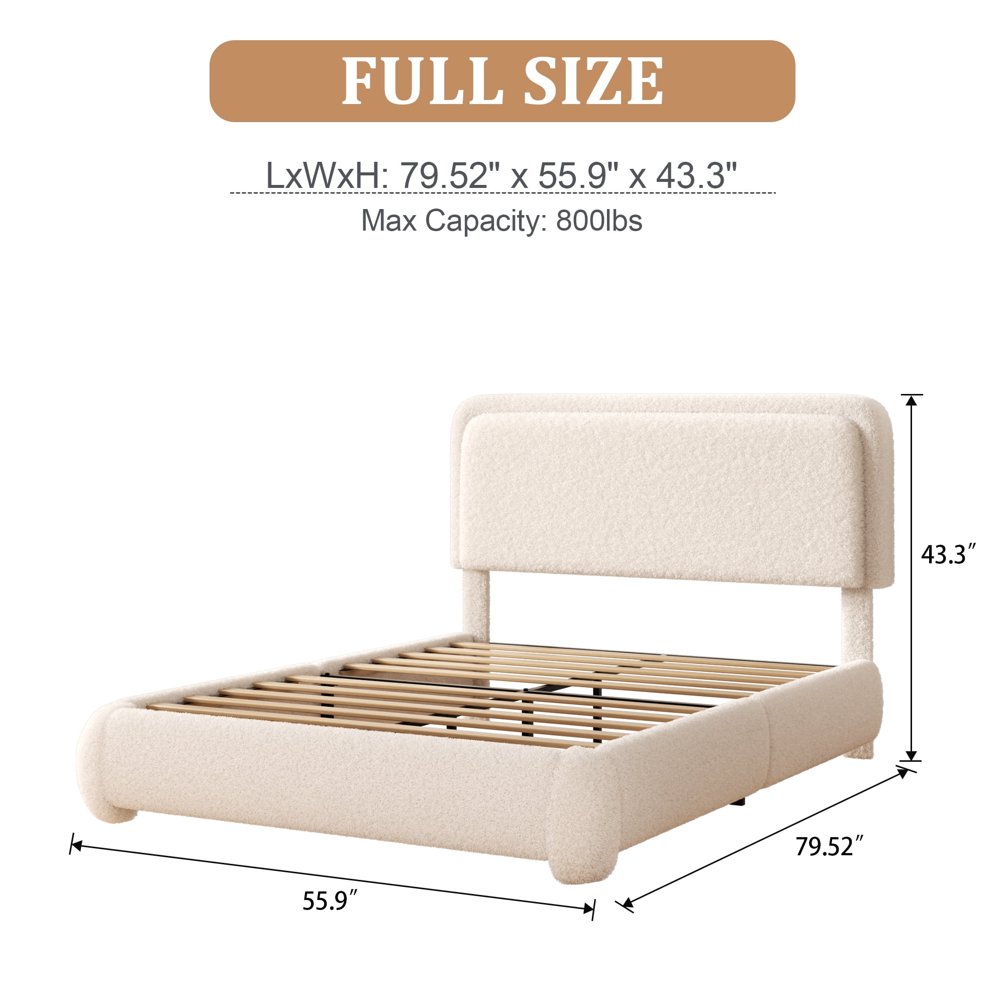 VIPLOV Full Size Boucle Bed Frame, Cloud Upholstered Platform Bed with Height Adjustable Headboard & Soft Rounded Corners, No Noise Free, Easy Assembly,Beige