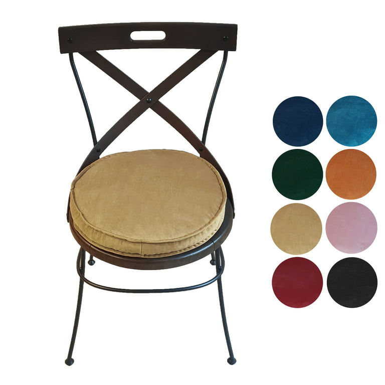 16 IN Round 3 IN Thick Plush Velvet Chair Pad Seat Cushion with handle for  Bar Stool/Kitchen/Dining Room Chair/Stadium Seat/Portable (Camel Brown, 1)