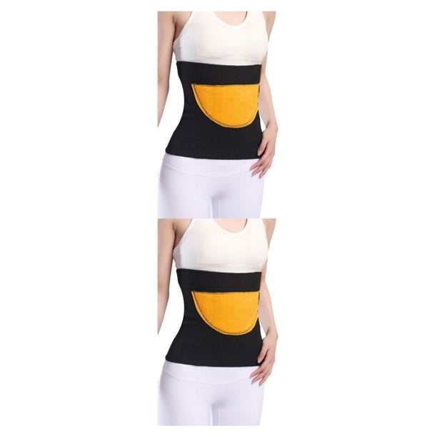 Vogacara Cinturón de Cachemira y transpirable para la piel para la espalda, cintura elástica, soporte para la espalda, cinturón calentador negro cepillado SG 2Conjunto