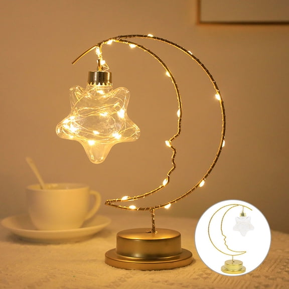 Dnogom Iron Art Decorative Table Lamp Night Light,Moon/Star/Love Heart Battery/USB-Powered Warm LED Lamp For Christmas/Bedroom Decor