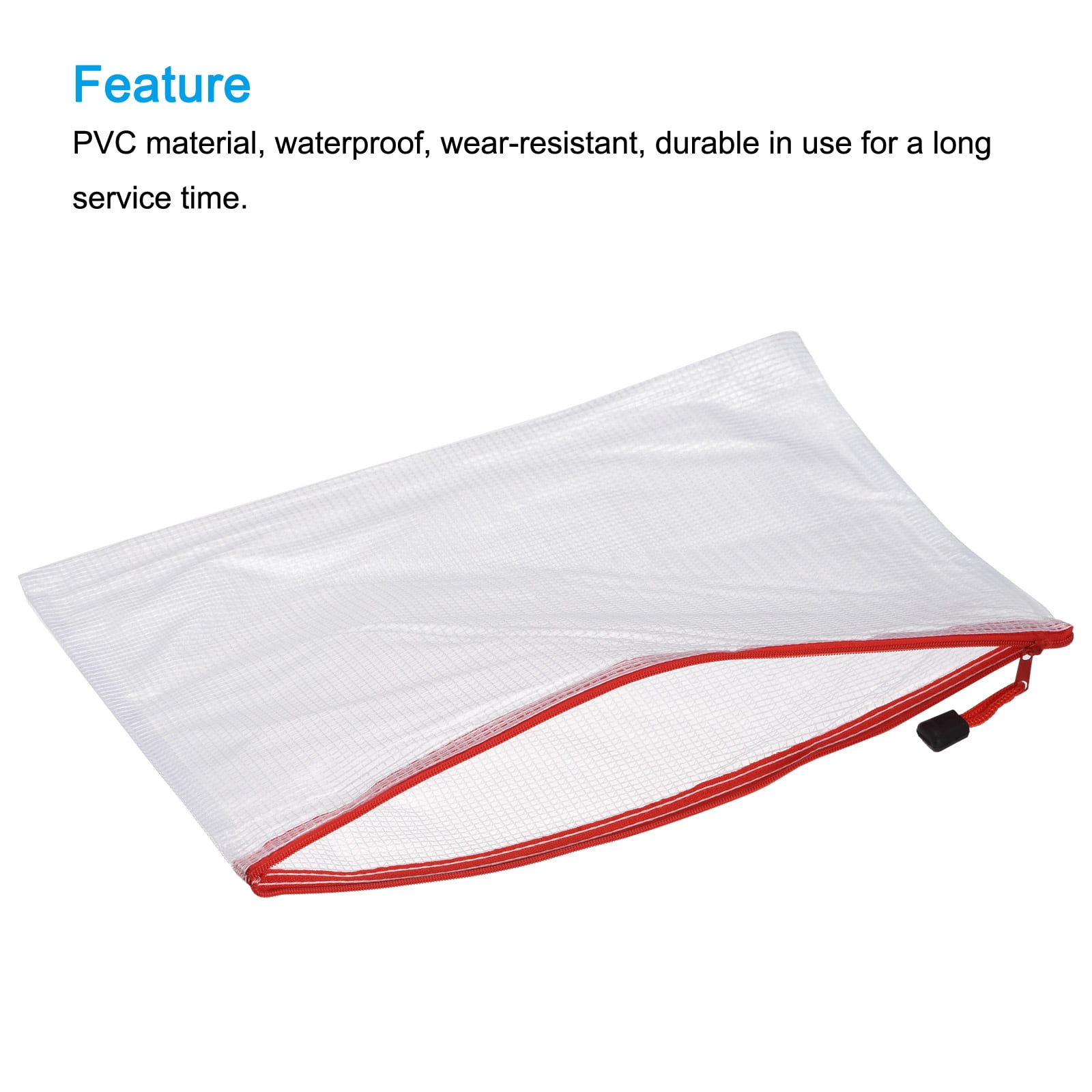 Unique Bargains Mesh Zipper Bag Plastic Zip File Pouch Document Folders Home Office Travel Red