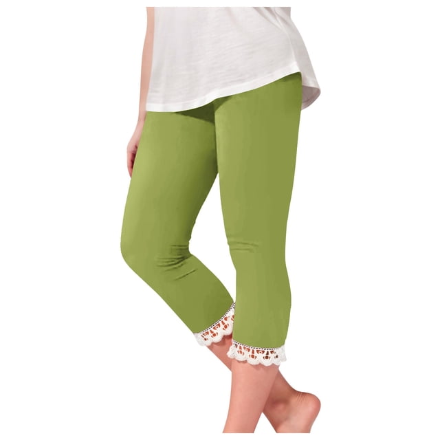 Girls High Waisted Lace Elastic Sports Capris Summer Solid Color Stretchy Workout Leggings Lightweight And Comfortable For Teens And Juniors