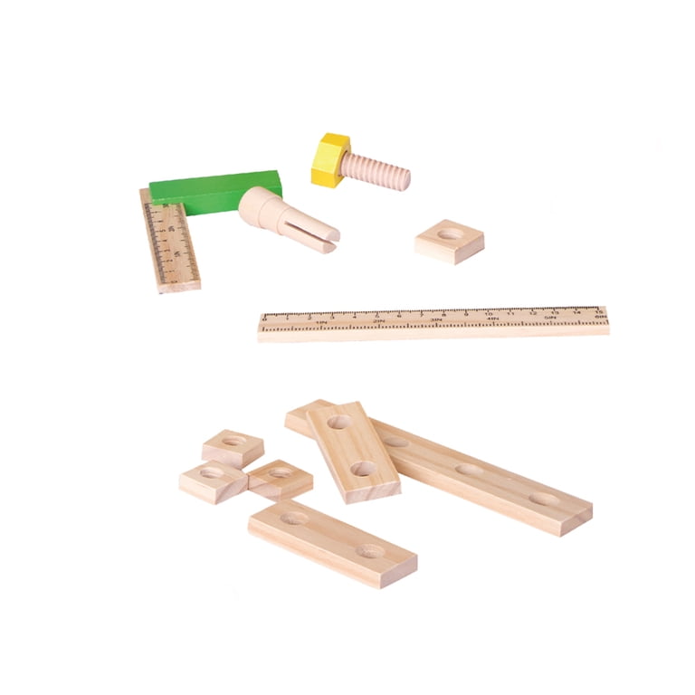 Classic World Children's Natural Wood Color Toy Carpenter Tool Set