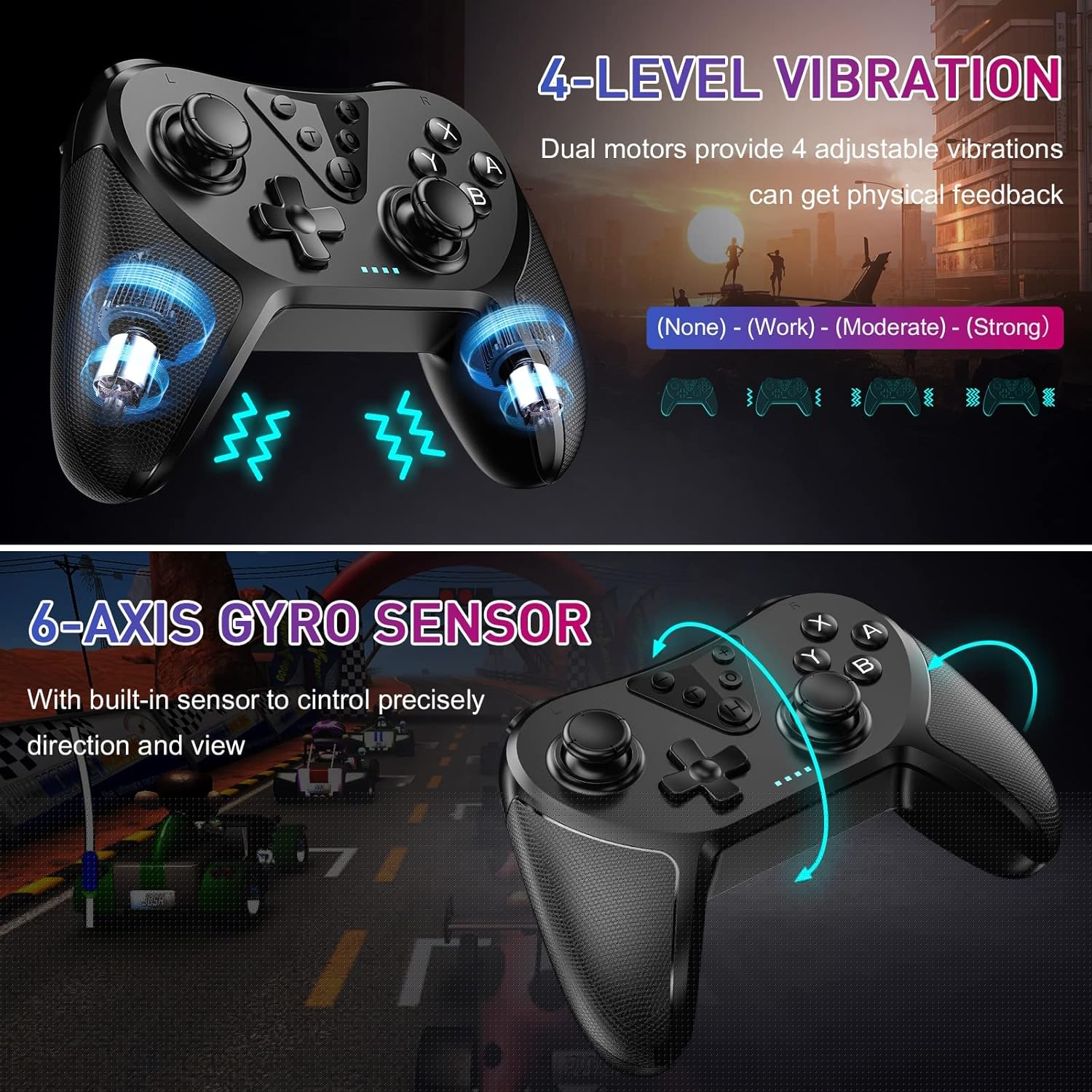 thumbnail image 4 of Mandos inalámbricos para Switch Pro para Switch/Switch Lite/Switch OLED, mando a distancia con joystick, vibración turbo ajustable con función programable, 4 of 7