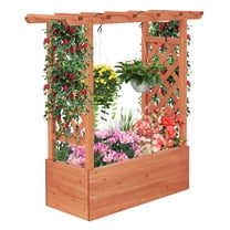 Patiojoy Raised Garden Bed with Trellis Indoor & Outdoor Planter Box with Top & Side Trellis Drainage Holes Elevated Feet for Vine Climbing Plant