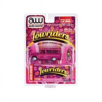1965 Chevrolet Suburban Lowrider Magenta Metallic with Graphics and "American Diorama" Lowrider Enthusiast Diecast Figure "Lowriders" Limited Edition to 3600 pieces Worldwide 1/64 Diecast Model Car