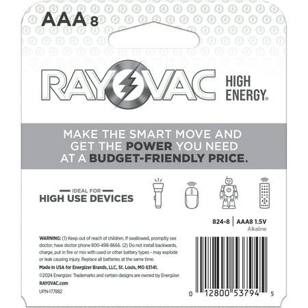 Rayovac High Energy AAA Batteries (8 Pack), Alkaline Triple A Batteries