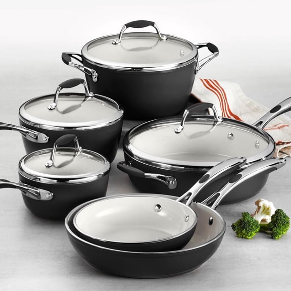 Tramontina Gourmet 10-Piece Heavy-Gauge Aluminum Porcelain Enamel Cookware Set, Cream Ceramic Interior, Oven-Safe