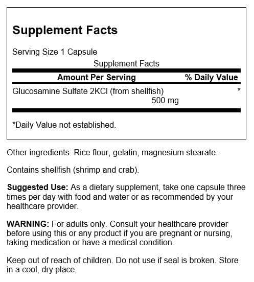 Swanson Glucosamine Sulfate 2Kcl 500 Milligrams 250 Capsules (2 Pack)