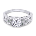 thumbnail image 3 of AFFY Round Shape Simulated Emerald & White CZ Celtic Knot Solitaire Engagement Ring 14k White Gold Over Sterling Silver, Ring Size 5, 3 of 7