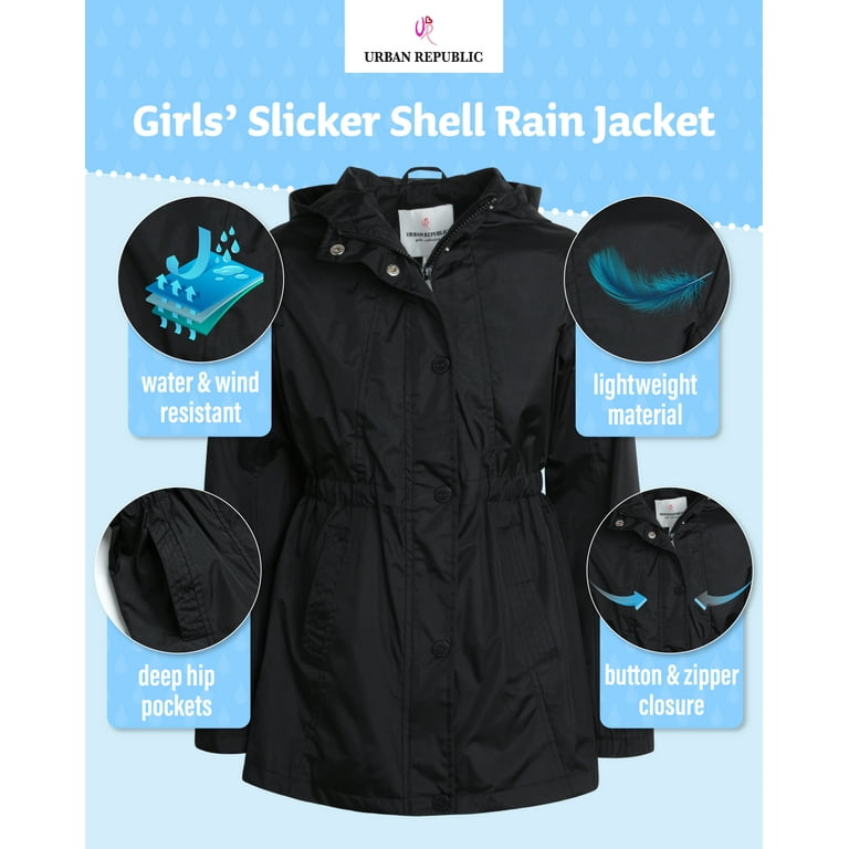 URBAN REPUBLIC Girls' Raincoat - Lightweight Waterproof