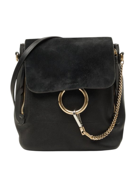 Pre-Owned Chloé Chloe Faye Backpack Shoulder Bag 2WAY 03 17 70 652 Black Leather Suede Women's