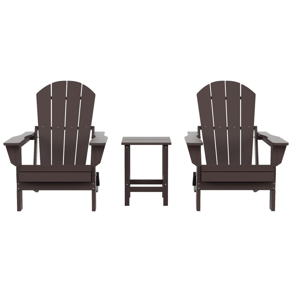 Polytrends  Laguna Hdpe All Weather Outdoor Patio Foldable Adirondack Chairs With Side Table (3-Piece Set) Dark Brown