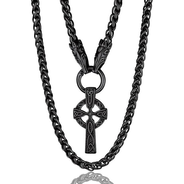 Chainspromax - Collar vikingo Mjolnir/Fenrir para hombre, con diseño de lobo, celta y runas, cadena de 71 cm, personalizable, acero inoxidable, estilo nórdico vikingo