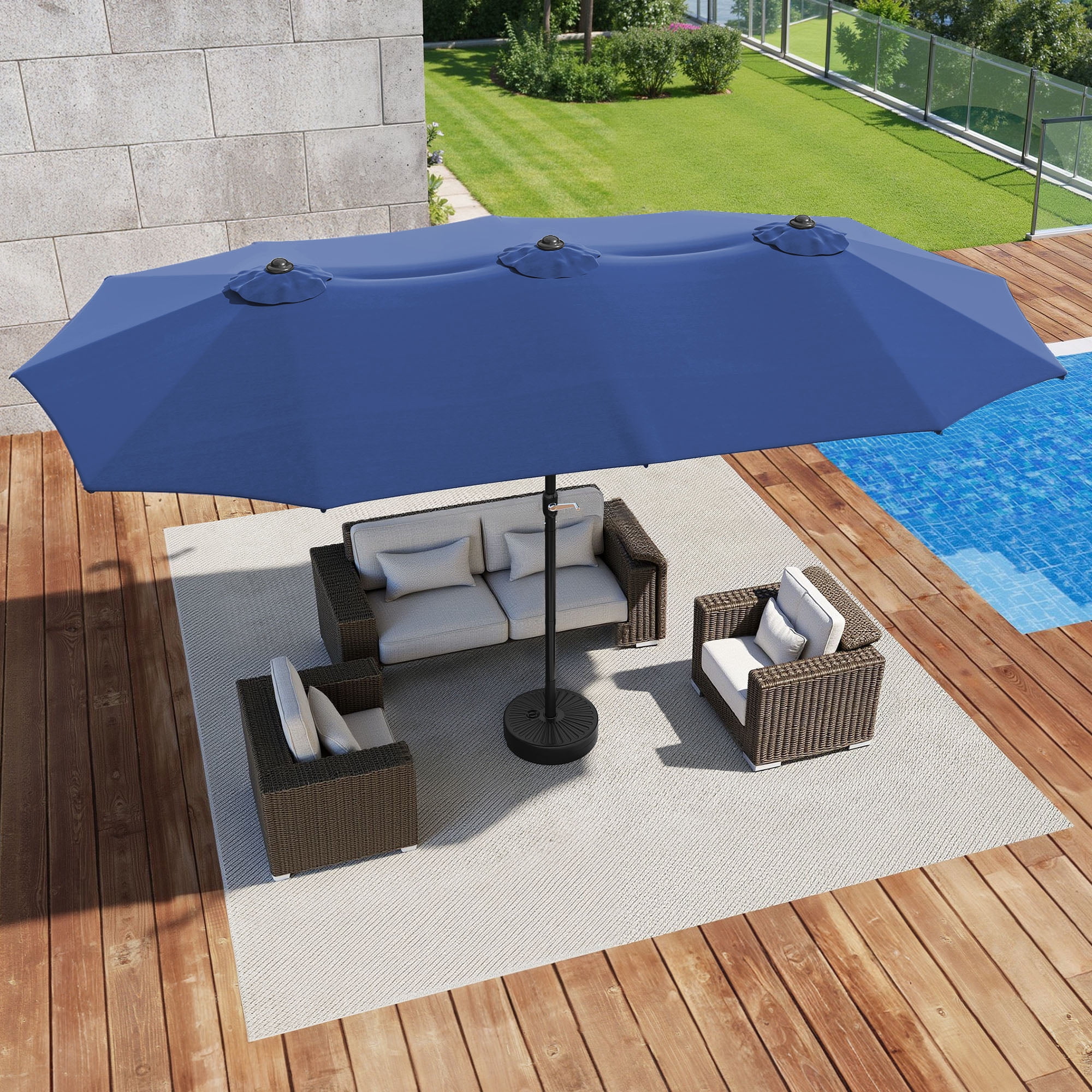 Uforic 15ft Double-Sided Patio Umbrella, Large Outdoor Portable Shade Market Table Umbrella,12 Sturdy Ribs & Tilt Adjustment ,Navy Blue