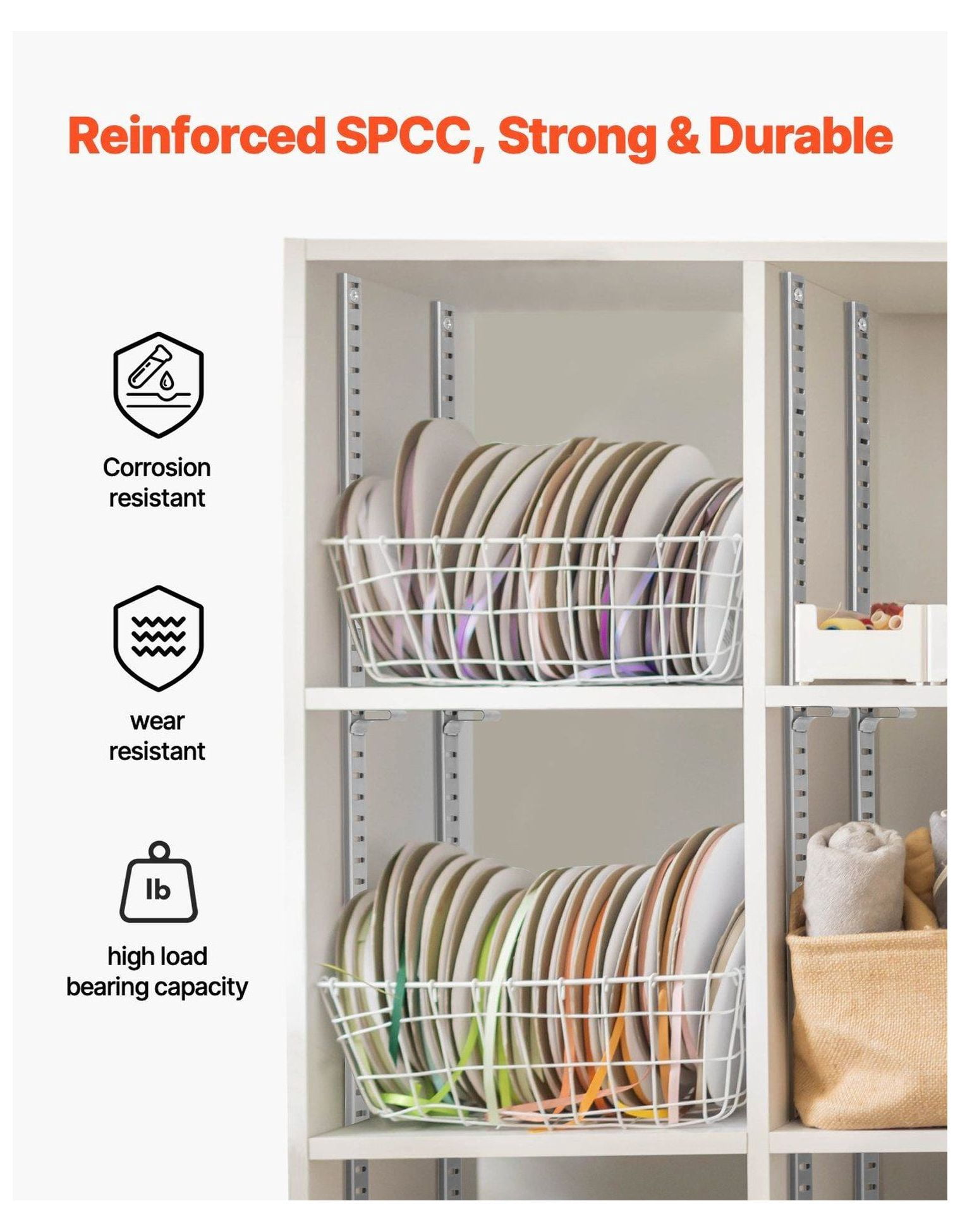 Shelf Pilaster 36.3 Inch 6 Pack, Adjustable Shelf Brackets Steel Mortise Mount, Heavy Duty Wall Shelving System for Closet, Cabinet Organization
