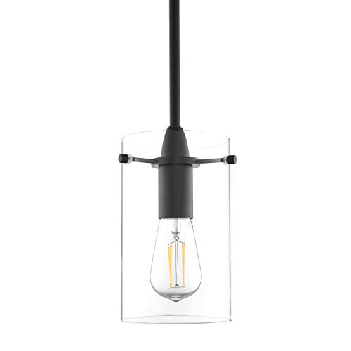Suspension Noire - Éclairage Suspendu Moderne Effimero Mini pour Décoration d'Îlot de Cuisine - Luminaire en Verre Clair avec Abat-Jour Moyen