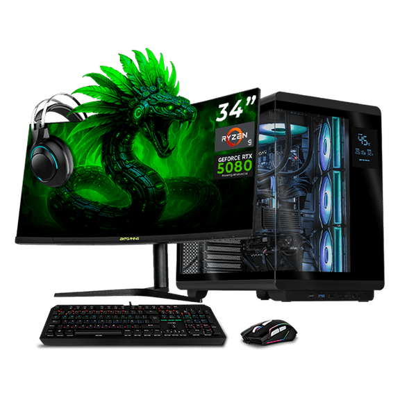 PC Gamer Completa IA DXT GAMING NVIDIA GeForce RTX 5080 AMD Ryzen 9 9950X 32GB DDR5 SSD 1TB Monitor Curvo 34 180Hz Sistema Liquido WIFI BT Black Productividad Profesional impulsada por IA Avanzada