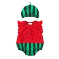 thumbnail image 4 of Tisuna Baby Summer Bodysuit Outfit With Hat Cute Cartoon Watermelon Print Ruffled Sleeve Crew Neck Romper Lightweight Casual Infant Boys Girls Party Playwear Red Size 12-18 Months, 4 of 5