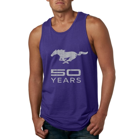 Wild Bobby, Ford Mustang Logo 50 Years Vintage Emblem, Cars and Trucks, Men Graphic Tank Top, Purple, Large