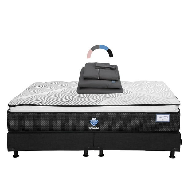 Colchon King Size Alaska+Box Base Cama+Sabanas Royal