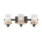 3 Light Bath Vanity in Sturdy Style7.75 inches High By 22.75 inches Wide Gunmetal Bronze Finish with Clear Sandblasted Glass Bailey Street Home