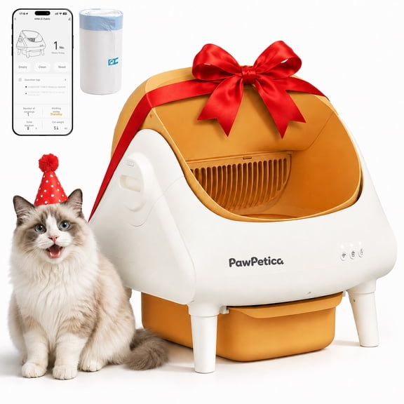 PawPetica Automatic Self-Cleaning Cat Litter Box, Open Top Design with Safety Sensors and Anti-Pinch Protection, Smart Automatic Litter Box, Yellow