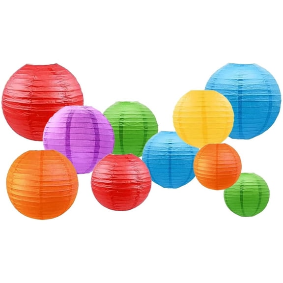 HYG 10 Pcs Paper Lanterns Colorful Hanging Round Lanterns Paper Lantern Lamp Paper Hanging Decorations Ball for Wedding Birthday Party Home Decoration - Metal Frame - Size of 6'', 8'', 10'', 12''