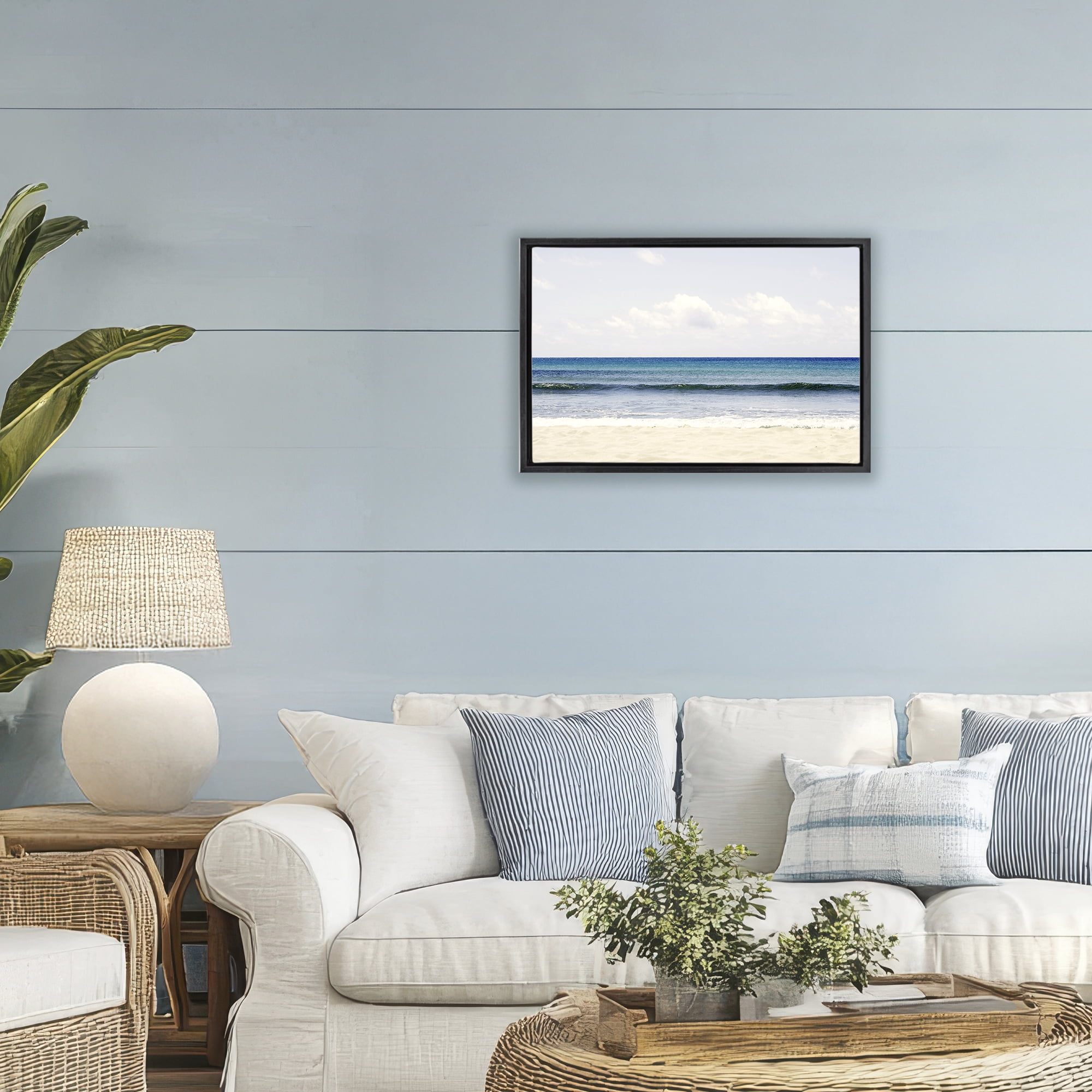 Stupell Industries Summer Seaside Escape Black Framed Floater Canvas Wall Art, design by Gemma Bardot