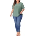 thumbnail image 2 of Agnes Orinda Women's Plus Size Tops Hollow Casual V Neck Short Sleeves Summer Blouse Shirts 6X Green, 2 of 6
