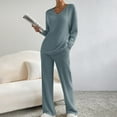 thumbnail image 4 of UQJfacai Womens 2 Piece Ribbed Knit Lounge Set V-Neck Long Sleeve Pullover Sweater Top Wide Leg Pant Fall Winter Pajamas Outfits, 4 of 9