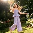 thumbnail image 6 of mgoYE Girl Summer Clothes Linen Outfit Bows Ruffled Shirts + Pant Set Princess Outfit Short 8 9 10 11 12 Years Size 7-8 Years, 6 of 8