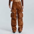 thumbnail image 3 of Pantalones de peto con múltiples bolsillos de marca de moda europea y americana, pantalones de cuero sueltos con costuras personalizadas, pantalones casuales, 3 of 6