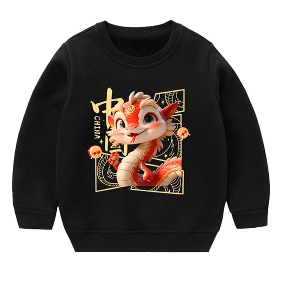 Mercatoo Kids Chinese New Years Sweatshirts Spring Autumn Long Sleeve Crewneck Active Pullover Top Causal Sweatshirt