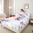 thumbnail image 4 of jejeloiu Country Floral Twin Sheet Sets,Natural Plant Twin Fitted Sheet,White Purple Flat Sheet For Adults,Luxury Bedroom Decor,3pcs, 4 of 7