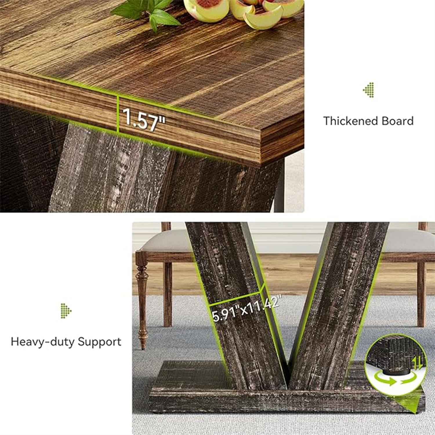 Demi Bonn 47" Farmhouse Dining Table, Wood Rectangular Kitchen Table with Duty Pedestal for Dining Room, Home Office, Living Room Furniture, Brown & Black