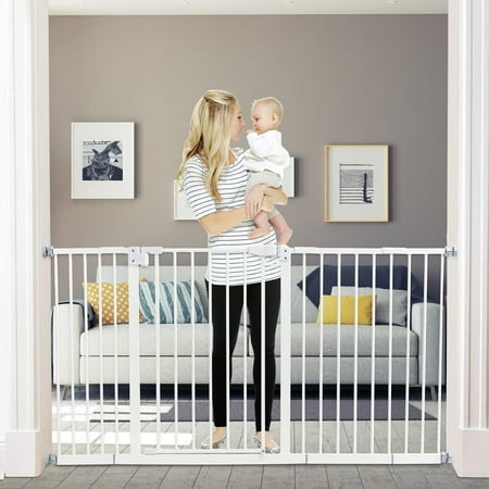58-Inch Baby Gates Extra Wide - Baby Gates for Stairs,Dog Gates with Auto-Close,Includes 4-Inch, 8-Inch and 12-Inch Extension