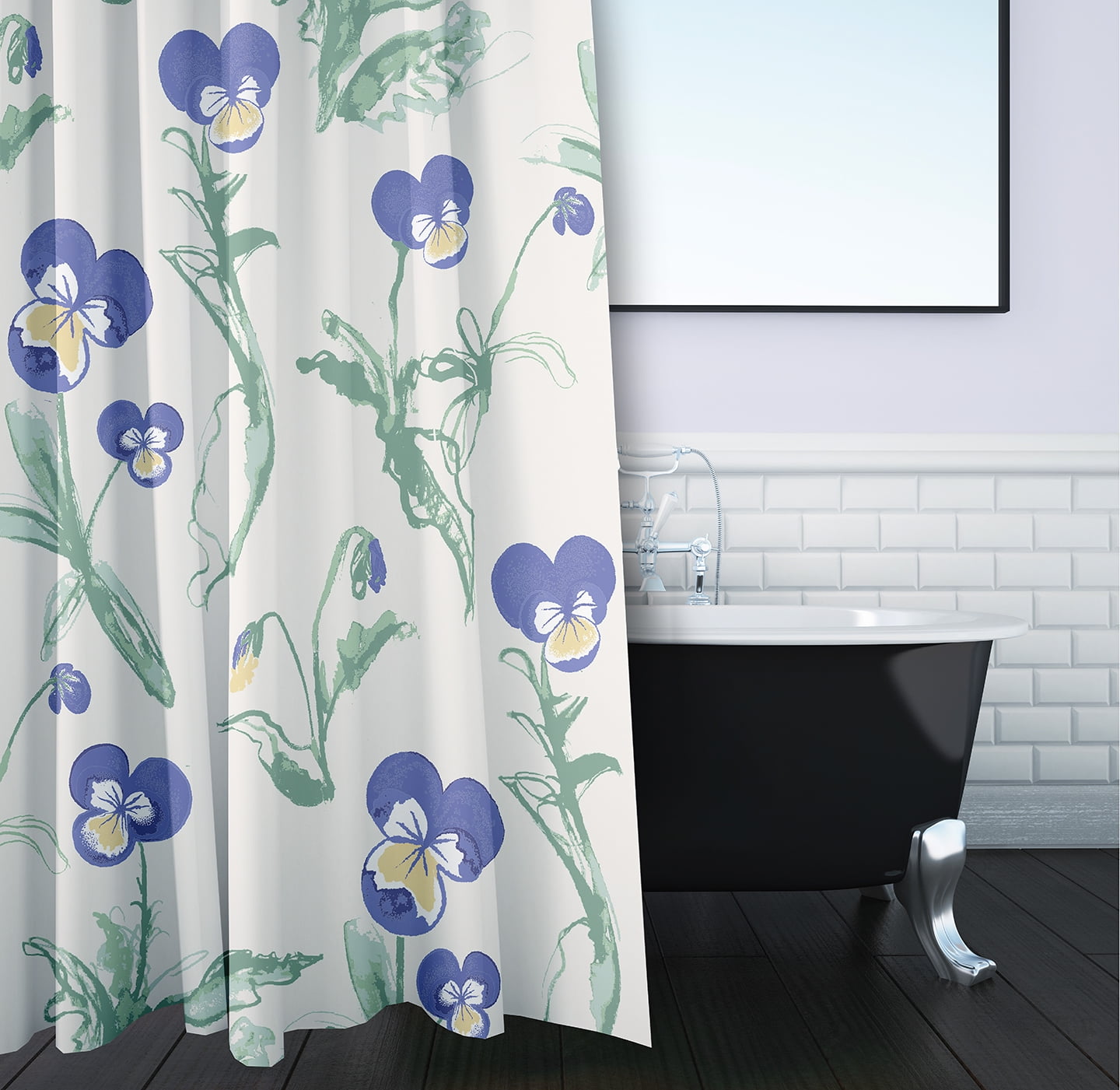 Simply Daisy 70" W x 73" L Bunch of Pansies Polyester Shower Curtain, Purple [1 Ct]
