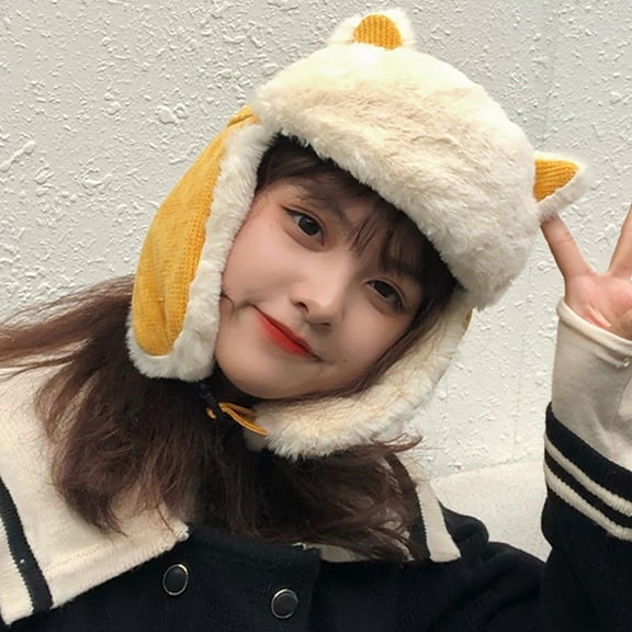 Njoeus Cold Weather Trapper Hat for Men & Women Winter Warm Fleece Lined Beanie Cute Corduroy Snow Ski Hats with Ear Flap Outdoor