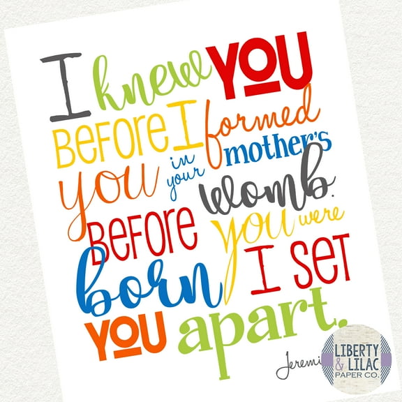 Gender Neutral Black and White Nursery Art I Knew You Before I Formed You in Your Mother's Womb Christian Art Bible Verse Baby Shower Gift Christening Gift Baptism Gift 11x14