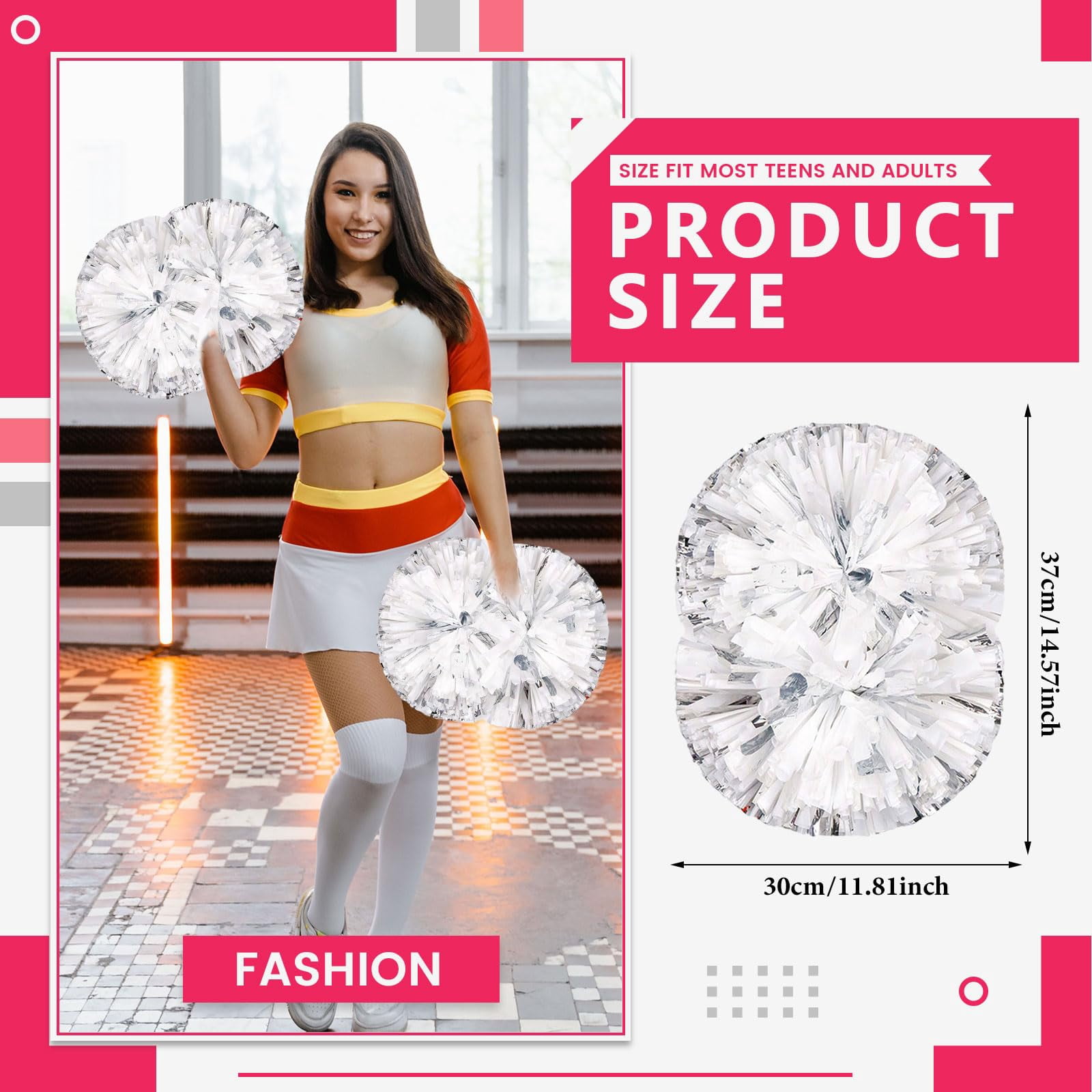 8 Pcs Cheerleading poms,14.57inch pom poms Cheerleading with Handle Style Cheer Pom Pomsfor Dance, Matches, Team Spirit Sports