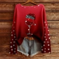 thumbnail image 4 of Hauts pour Femmes Décontractés à Imprimé de Noël, T-Shirt à Col Rond, Chemise à Manches Longues, Chemisiers Grande Taille pour Femmes, Rouge, 3TG, 4 of 5