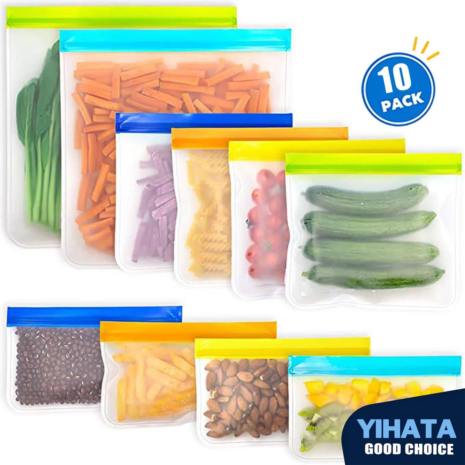 Reusable Storage Bags 10 Pack Leakproof Freezer Bags(2 Reusable