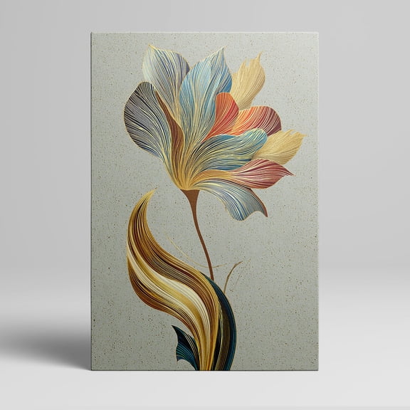 1pc Abstract Floral Canvas Wall Art with Multicolored Petals and Golden - Hued Accents, Framed Decor room hanging Wall Picture Decor for Home Gifts, living room, bathroom, bedroom, kitchen wall art