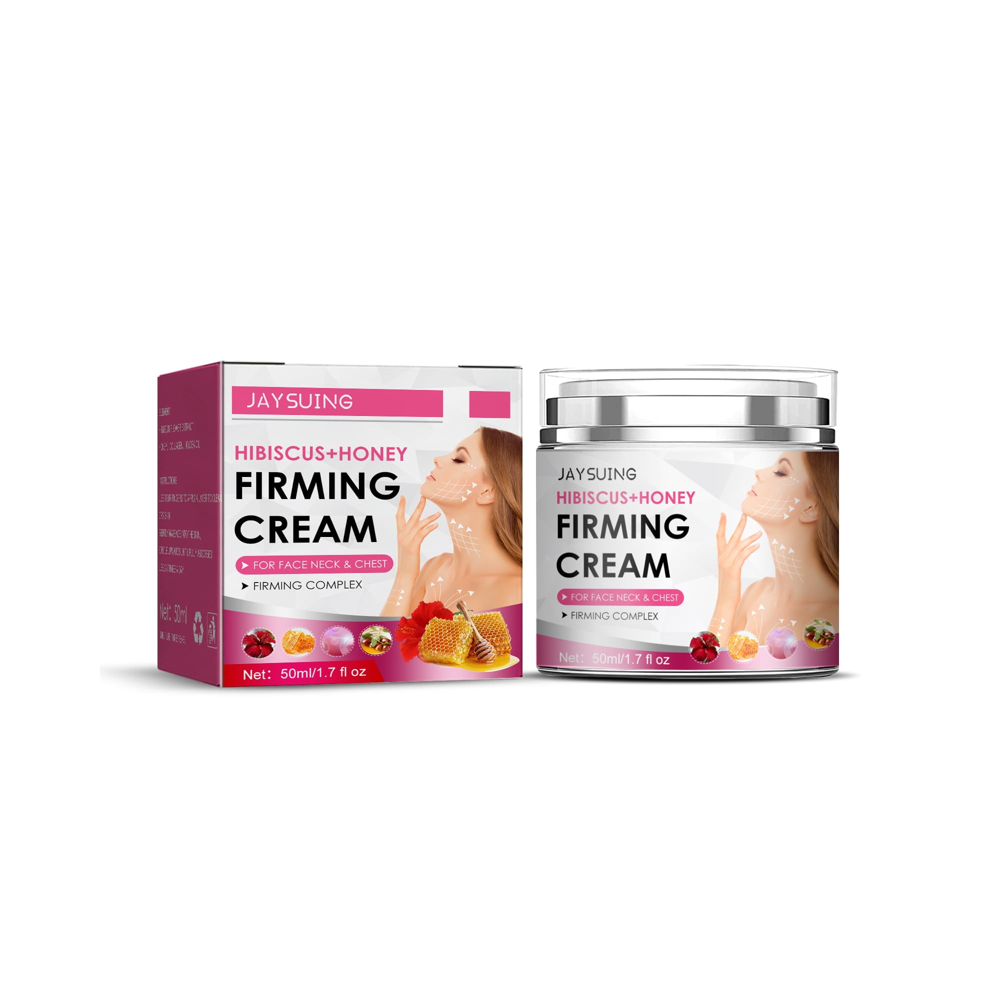 Hibiscus and Honey Firming Cream - Neck Firming Cream - Skin Tightening Cream for Face & Body - Double Chin Reducer - Anti-Wrinkle Facial Moisturizer with Collagen - Cruelty-free, 1.7 oz 50 ml
