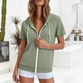 thumbnail image 4 of Yigetop Womens Short Sleeve Zip up Hoodies Sweatshirts Cardigan Loose Casual Lightweight Soft Tops Comfy Loungewear for Daily Wear Multiple Sizes Green M, 4 of 6