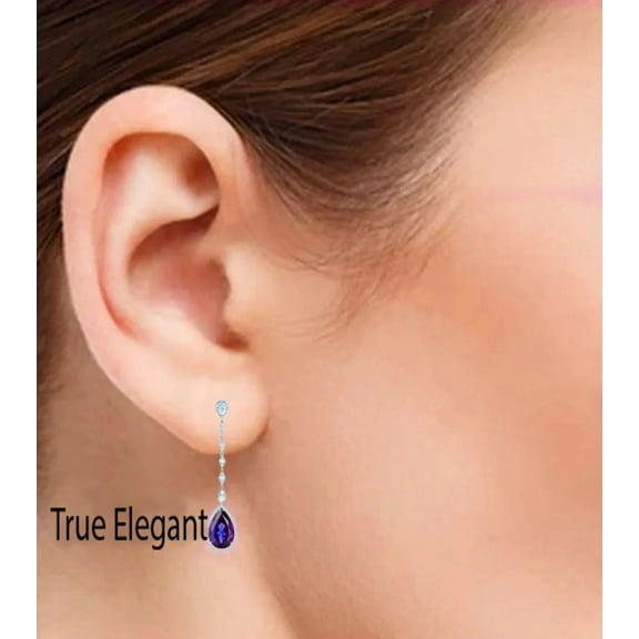 1.5CT Sapphire Diamond Pave Set Dangle Drop Earrings in Sterling Silver, Elegant Gemstone Earrings