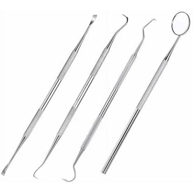 Stainless Steel Dentist Tool Kit, 4-Piece Set for Professional & Personal Teeth Cleaning